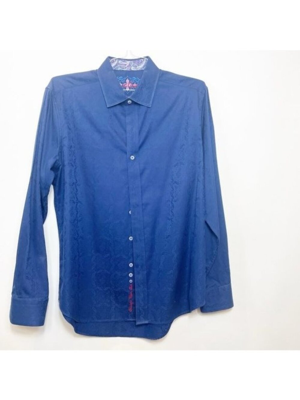 Robert Graham Bayview Paisley Jacquard Shirt Deep Blue Classic Fit Size Large